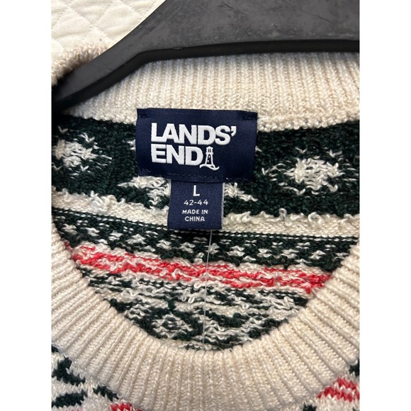 Lands End Mens Crewneck Fair Isle Dog Print Knit Sweater Size L - Picture 5 of 5